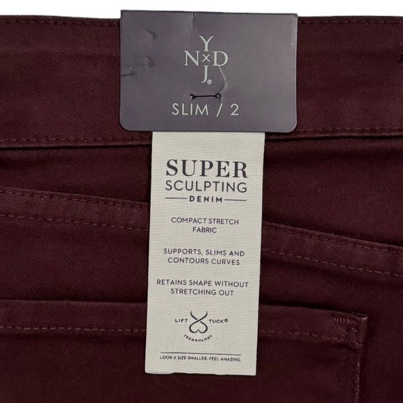 NYDJ Sheri Slim High Rise Straight Leg Stretch Jeans Burgundy Jeans Denim 2 - Picture 6 of 16